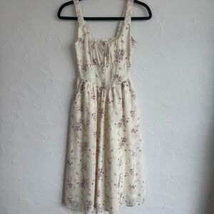 Corset-style babydoll floral midi dress
